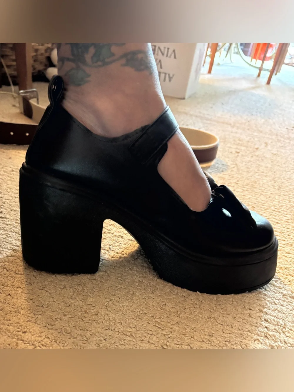 Black Mary Jane Platform Heels with Bow